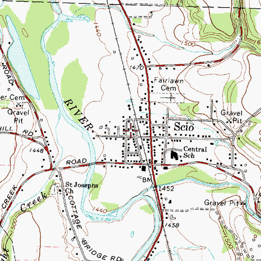 Topographic Map of Scio Post Office, NY