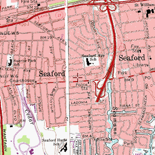 Topographic Map of Seaford Post Office, NY