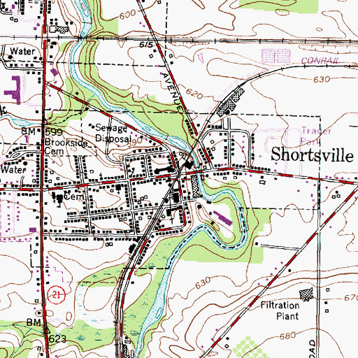 Topographic Map of Shortsville Post Office, NY