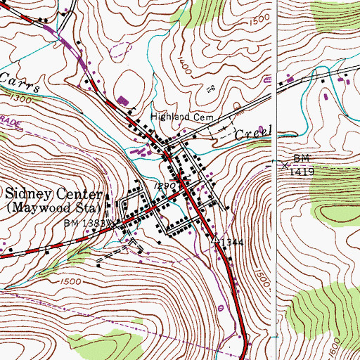 Topographic Map of Sidney Center Post Office, NY