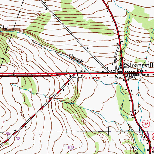 Topographic Map of Sloansville Post Office, NY