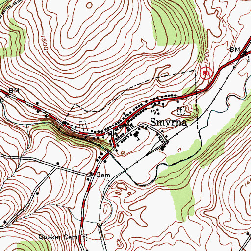 Topographic Map of Smyrna Post Office, NY