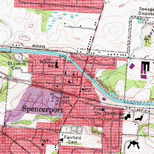 Topographic Map of Spencerport Post Office, NY