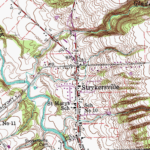 Topographic Map of Strykersville Post Office, NY