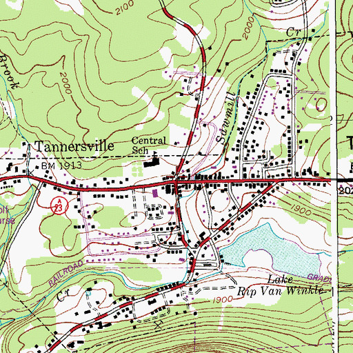 Topographic Map of Tannersville Post Office, NY