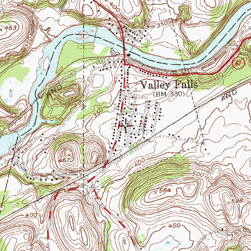 Topographic Map of Valley Falls Post Office, NY