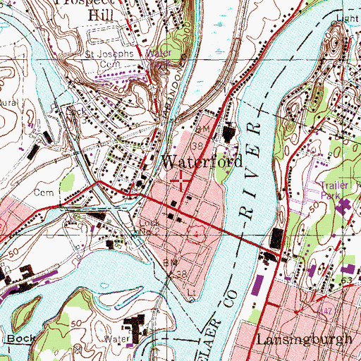 Topographic Map of Waterford Post Office, NY