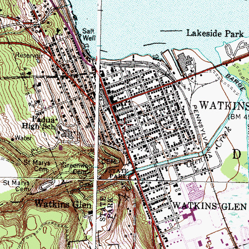 Topographic Map of Watkins Glen Post Office, NY
