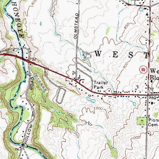 Topographic Map of West Bloomfield Post Office, NY