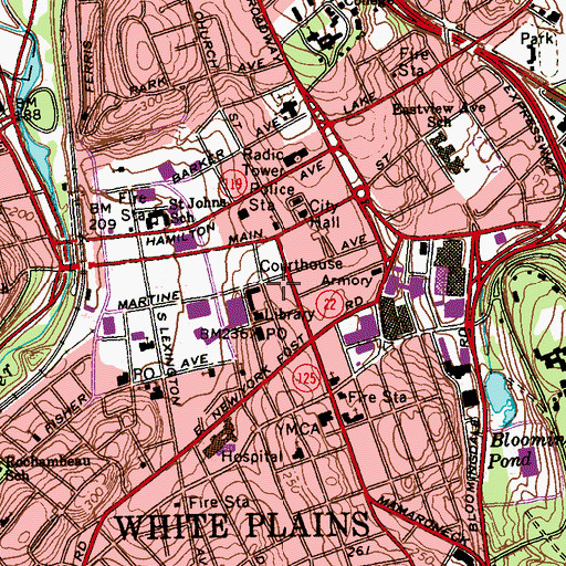 Topographic Map of White Plains Post Office Martine Station, NY