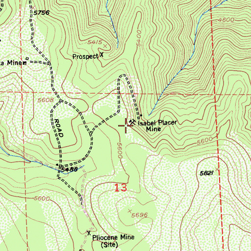 Topographic Map of Isabel Placer Mine, CA