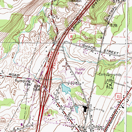 Topographic Map of Pine Ridge Mobile Home Park, NY