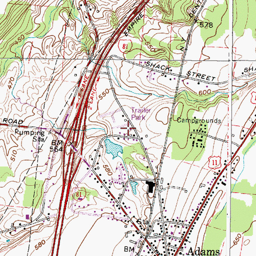 Topographic Map of Sandy Acres Mobile Home Park, NY