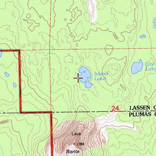 Topographic Map of Island Lake, CA