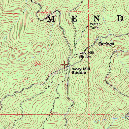 Topographic Map of Ivory Mill Saddle, CA