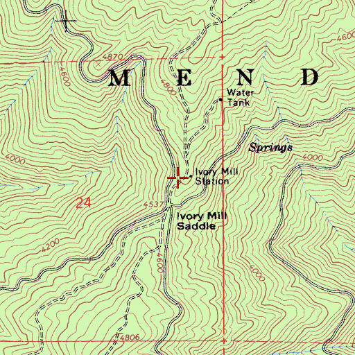 Topographic Map of Ivory Mill Station, CA
