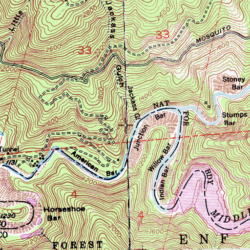 Topographic Map of Jackass Gulch, CA