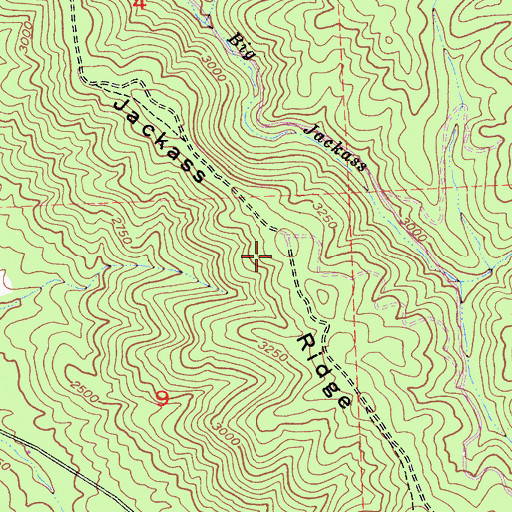 Topographic Map of Jackass Ridge, CA