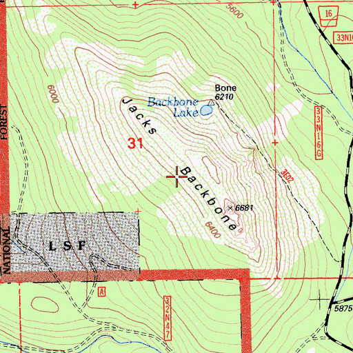 Topographic Map of Jacks Backbone, CA