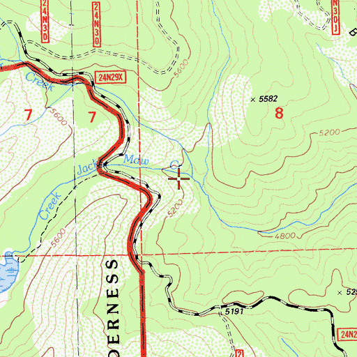 Topographic Map of Jacks Meadow Creek, CA