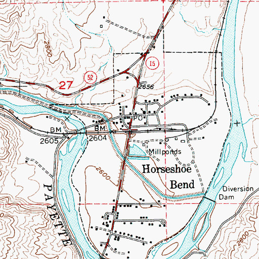 Topographic Map of Horseshoe Bend Fire District, ID