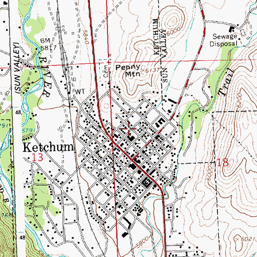 Topographic Map of Ketchum Fire Department Station 1, ID