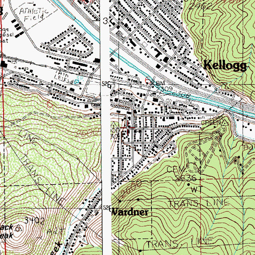 Topographic Map of Shoshone County Fire Protection District 2 Kellogg Station, ID