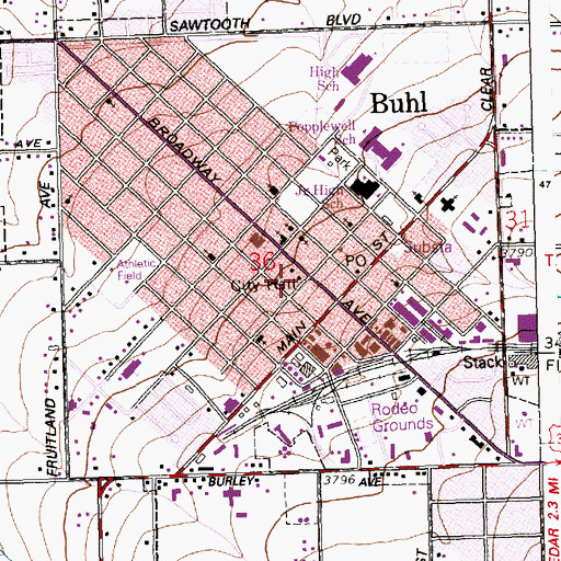 Topographic Map of Buhl Fire Department Station 1, ID