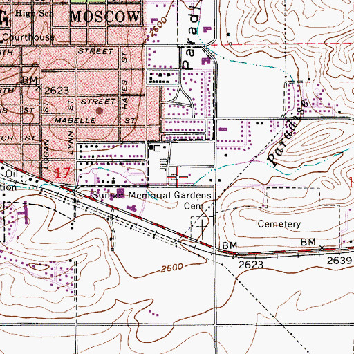Topographic Map of Moscow Rural Fire Department, ID