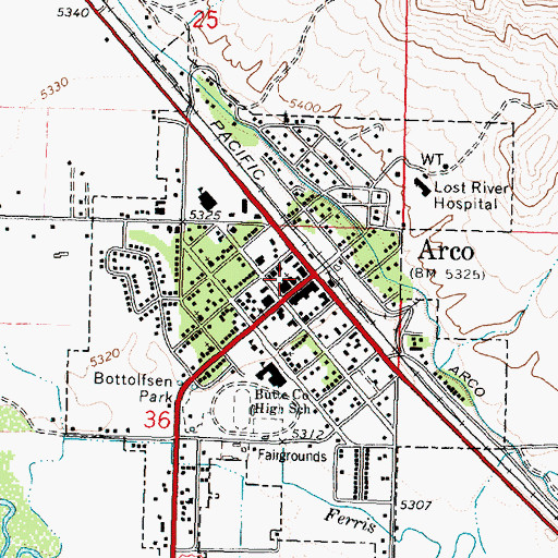 Topographic Map of Arco Fire Department Business Office, ID