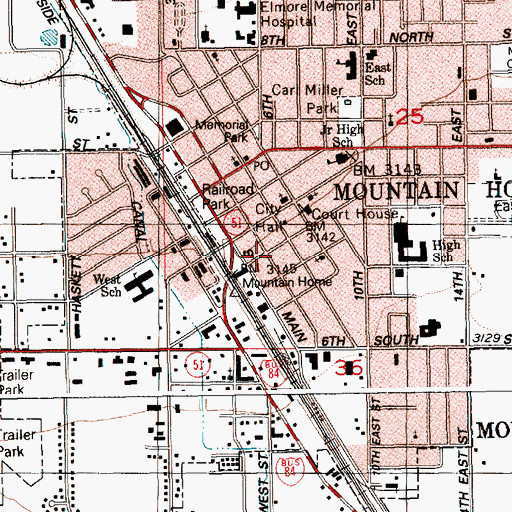 Topographic Map of Mountain Home Volunteer Fire Department Station 1, ID