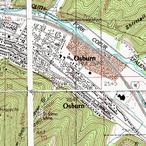 Topographic Map of Shoshone County Fire District 1, ID