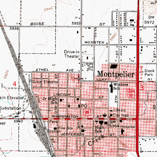 Topographic Map of Montpelier Fire Department, ID