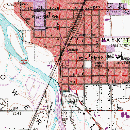 Topographic Map of Payette City and Rural Fire Department, ID