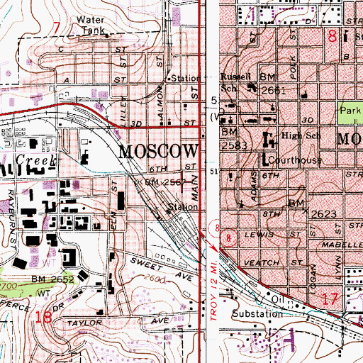 Topographic Map of Moscow Volunteer Fire Department Station 1, ID