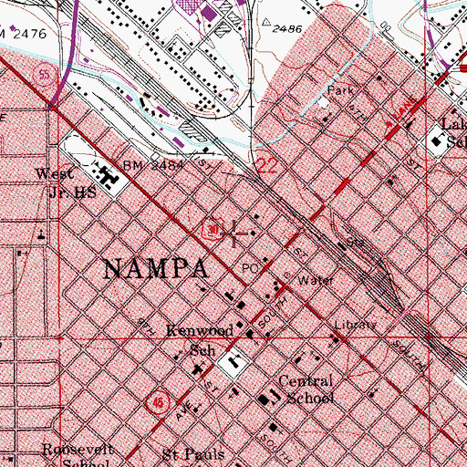 Topographic Map of Nampa Fire Department Station 1, ID