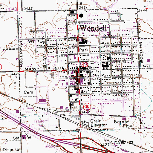 Topographic Map of Wendell Rural Fire District / Wendell City Fire Department, ID