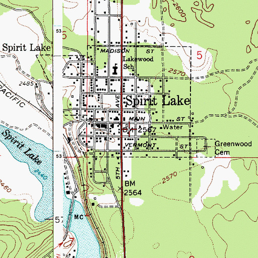 Topographic Map of Spirit Lake Fire District Station 1, ID