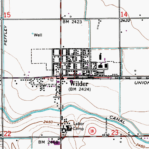 Topographic Map of Wilder Rural Fire Protection District, ID