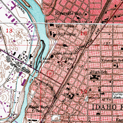Topographic Map of Idaho Falls Fire Department Station 1, ID
