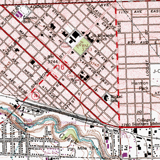 Topographic Map of Twin Falls Fire Department Station 1, ID