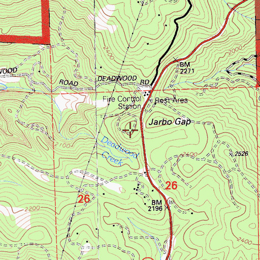 Topographic Map of Jarbo Gap, CA