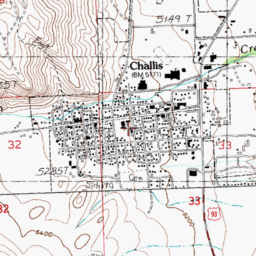 Topographic Map of Challis Volunteer Fire Department, ID