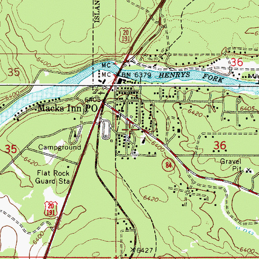Topographic Map of Island Park Fire Department Station 1, ID