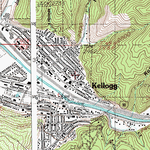 Topographic Map of Shoshone County Fire Protection District 2 Sunnyside Station, ID