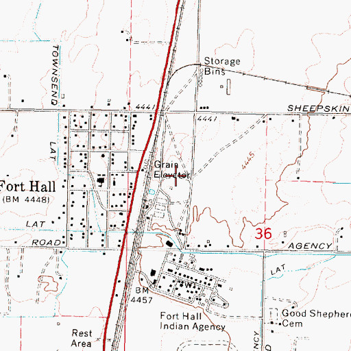 Topographic Map of Fort Hall Fire and Emergency Medical Services District, ID