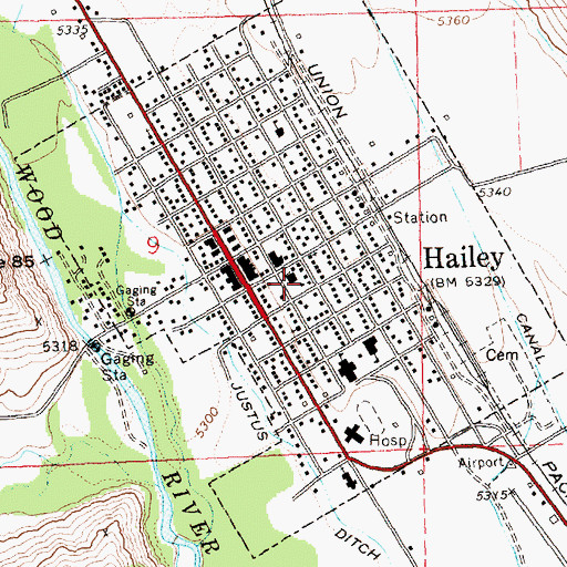 Topographic Map of Wood River Fire Protection District Station 1, ID