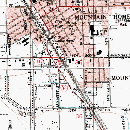 Topographic Map of Mountain Home Rural Volunteer Fire Department, ID