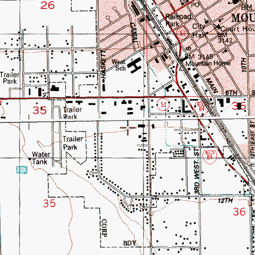 Topographic Map of Mountain Home Volunteer Fire Department Station 3, ID