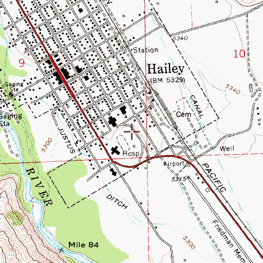 Topographic Map of Wood River Fire Protection District Station 2, ID